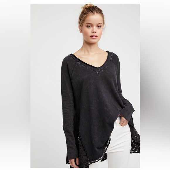 Free People Tops - Free People No Frills Lace Detail Sweatshirt Pullover